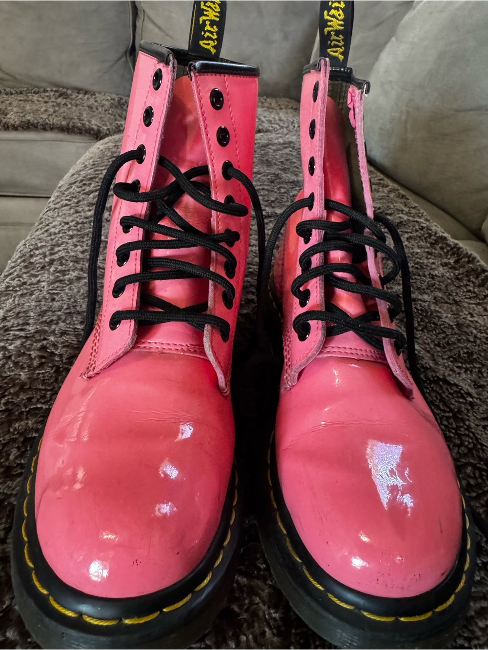 Dr. Martens Pink Patent Leather Lace-Up Boots